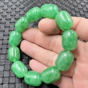 Strand Emerald Barrel Beads Quartz Rock Road Link Bean Green Jade Bracelet