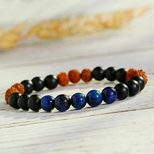 Hilo étnico Vajra Bodhi Rudraksha Yoga pulsera Homme tibetano meditación ojo de tigre cuentas de piedra Mala