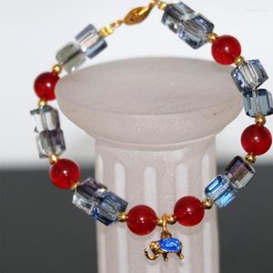 Strand Fashion 8 mm Jades Red Chalcedony Stone Round Rounds Bracelets Crystal Elephant Cloisone Elegant Women Jewelry 7,5 pouces B2964