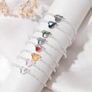 Pulsera de cuentas de cristal a la moda para mujer, corazón brillante, amuleto de mariposa, brazaletes checos de cristal, joyería hecha a mano para niña