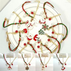 Strand Mode Imitation Perle Pendentif Bracelets Tressés De Noël Cristal Strass Santa Elk Flocon De Neige Arbre Bracelets Pour Femmes Hommes