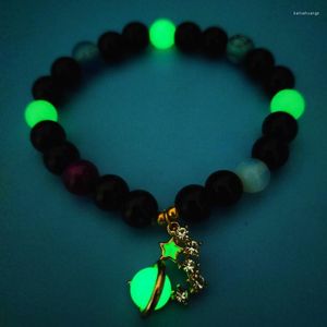 Strand Fashion Men Charm Pulsera de cuentas de piedra natural que brilla en la oscuridad Mujeres Elástica Luminosa Fluorescencia Joyería