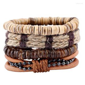 Conjunto de pulseras de cuero multicapa a la moda para hombres y mujeres, cuerda de plumas Vintage, cuentas hechas a mano, pulsera trenzada, joyería