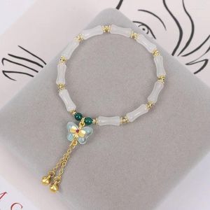 Strand Fashion Bracelets en cristal de jade naturel pour femmes, lumière de luxe, papillon, sac d'argent, pendentif, Bracelet perlé, bijoux de fête d'affaires