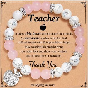 Bracelet de perles roses en pierre naturelle pour femmes, bijoux en perles de soleil, faits à la main, cadeaux significatifs pour enseignant