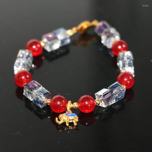 Brin mode calcédoine rouge Jades pierre perles rondes Bracelets cristal éléphant cloisonné femmes bijoux uniques 7.5 pouces B2964