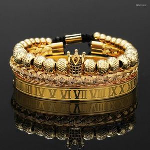 Conjunto de pulsera de tejido de corona versátil Retro a la moda con letras simples de acero inoxidable para hombre al por mayor