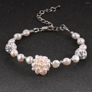 Hebra moda mujer blanco rosa púrpura perlas de agua dulce pulsera con cuentas perlas naturales racimo pulseras con dijes para fiesta de boda