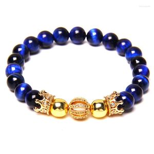 Strand Fengshui Bouddha Devise Perles Bracelets Pour Femmes Hommes Vintage Or Couleur Couronne CZ Boule Charme Bracelet Bleu Oeil De Tigre Pierre Bracelets