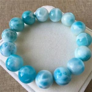 Strand Véritable Naturel Bleu Larimar Gemmes Grosses Perles Rondes Guérison Pierre Femme Homme Bracelet 14mm