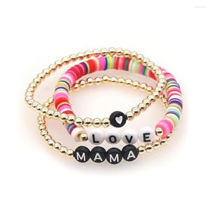 Strand Go2Boho 3 pièces coloré Heishi Bracelet polymère argile couleur or perles bijoux pour femmes coeur amour maman lettre Bracelets en gros