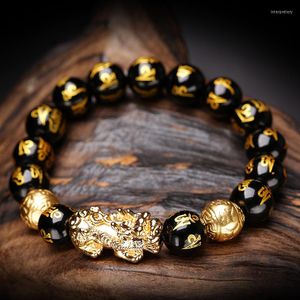 Strand Good Luck Beads Bracelet Obsidian Stone for Men Women Femmes 12 mm Chakra Pixiu Feng Shui Wealth Jewelry Gift Drop