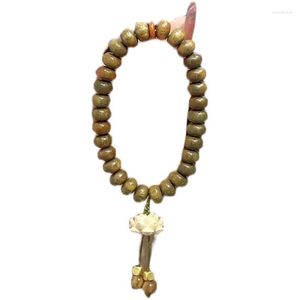 Bracelet en bois de santal vert sculpté, perles de boulier, bois de pêche, Lotus, fleur de buis, bijoux, jeu en cercle unique