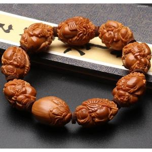 Bracelet en perles de bouddha Zhong Kui, huit grosses noix d'olive sculptées à la main