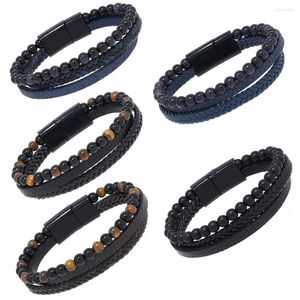 Bracelet en perles de roche volcanique faite à la main Bracelets en hématite Perles en pierre d'onyx noir poli