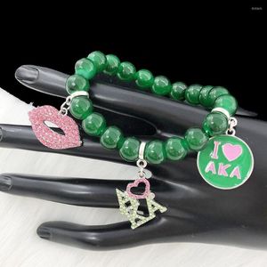 Brin fait à la main grec sororité vert Imitation Jade perle lettre rotondité lèvre Bracelet femmes bijoux