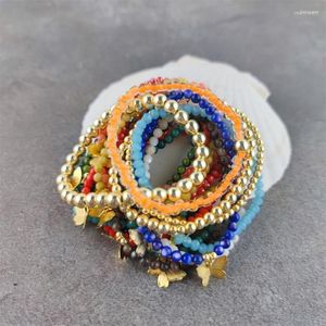 Hebra de alta calidad 24K mariposa colorida arcilla polimérica discos pulsera mujer hecha a mano Shell Beads Femme fiesta joyería