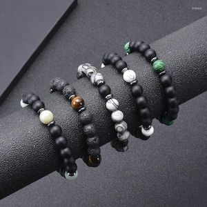 Brin HIYONG Design 8 MM perles de roche de lave naturelle Bracelet carte pierre diffuseur d'huile pour femmes hommes bijoux faits à la main