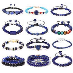 Strand Irregular Chip Stone Lapis Lazuli Beads Bracelet Delicado hecho a mano Beaded Charm Bracelets Ajustable Mujeres Hombres Joyería fina Regalo