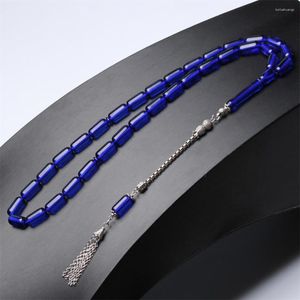Brin Islam Tasbih bleu ambre couleur Misbaha cylindre 8 16mm 33 perles de prière Sibha argent gland chapelet musulman cadeau Ramadan