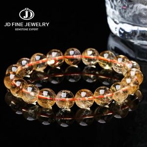 Strand JD 7A Bracelet de perles de Citrine naturelle de qualité supérieure pour femmes, véritable cristal jaune, bracelets extensibles de guérison, bijoux de méditation de Yoga
