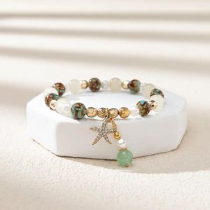 Strand Kirykle Boho Bracelet de perles pour femmes incrusté strass étoile de mer pendentif fait à la main élastique bijoux Gif