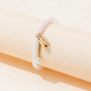 Strand Kirykle, pulsera de eslabones de cuentas blancas y rosas transparentes, abalorio de perlas, diseño de concha de mar para niña