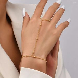 Strand Light Luxe Personnalité Avancée Simple Mode Femme Esclave Chaîne Bague Droite Cuivre Perle Bracelet