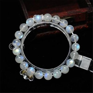 Strand Ly Naturel Moostone Précieux Bleu Lumière Bracelets Pour Femme Femme Transparent Rond Cristal Perles Stretch Charme Bracelet 9mm