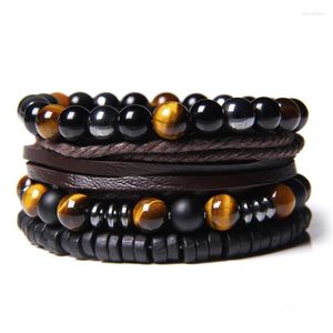 Strand Hommes Bracelets Ensemble Poli Noir Onyx Perles Bracelet Bijoux À Facettes Naturelle Hématite Pierre Bracelet En Cuir Réglable Pulsur