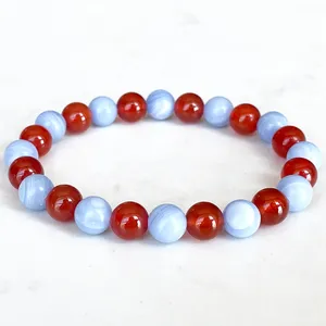 Strand MG1719 Pulsera del Zodíaco Acuario de alta calidad para mujer 8 MM Ágata de encaje azul Carnelian Chakra Muñeca Mala Joyería de piedras preciosas naturales