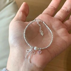 Strand Minar Texture TEXTURATION Silver Water Wave Chain Pink Color Cz Zircon Heart Bowknot Faux Pearl Pendant Pendante Bracelets pour femmes