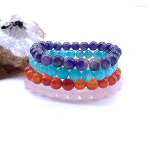 Strand Mixed Candy Color Stone Beads Bracelet Ensembles De 4 Pièces 8 Mm Perle Ronde Hommes Femmes Élastique Bracelets Cadeau Goutte