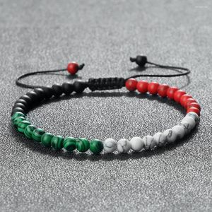 Strand Bandera Nacional Color-Palestina 4 mm Piedra Natural Malaquita Mate Negro Pulseras de Cuentas Mujeres Hombres Pulsera Ajustable Joyería Asiática