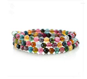 Strand Natural Colorful Tourmaline Crystal Clear Round Beads Pulsera 5mm