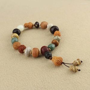 Pulsera Bodhi de 18 semillas naturales de hebra, cuentas de Buda de madera, accesorios de entretenimiento artístico para oración manual