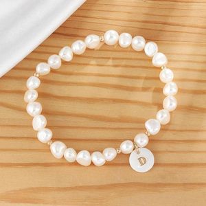 Strand Naturel Perle D'eau Douce Perles Bracelets Avec Pendentif Initial Pour Femmes Couple Bijoux Lettre Nom Charme Bracelet À La Main