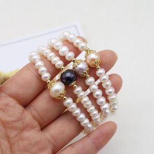 Pulseras de perlas naturales de agua dulce para hombre y mujer, brazaletes hechos a mano con cuentas barrocas blancas, pulsera elástica, joyería de moda