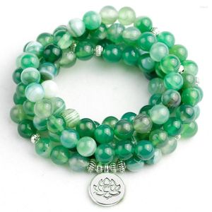 Strand Natural Green Stripe Onyx Pierre Beades Avec Lotus Bouddha Charme Pendentif Bracelet Boho 108 Femmes Collier Bijoux Goutte