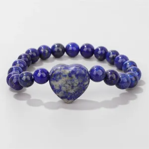 Strand Natural Lapis Lazuli Stone Beads Bracelet Homme Round Tiger Eye Rose Quartz Love Heart Charm Bracelets For Women Men Bijoux