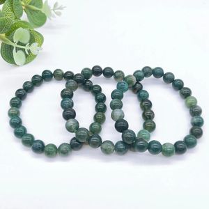 Strand Natural Moss Agate Bread Bracelet Vert Crystal Stone Femme Hommes Fashion Reiki Guérison Gemone Bangles Bijoux Cadeau