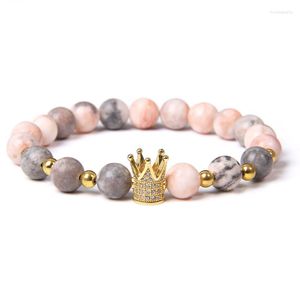 Strand Natural Pink Stone Beads Bracelet Lucky Rose Crown para mujer Joyería de moda Beaded Luxury Charm Bracelets