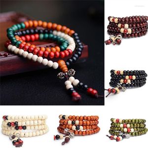 Hilo de sándalo Natural budista Buda madera oración con cuentas nudo negro ébano Unisex hombres pulseras brazaletes para mujeres