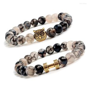 Brin pierre naturelle noir Dargon motif 8mm perles élastiques Bracelets Homme Bracelets charme hommes femmes Couples Distance bijoux cadeau