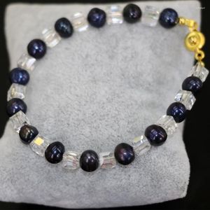 Hebra diseño Original 7-8mm Natural negro perla cuentas de cristal encantos pulseras para mujeres precio al por mayor joyería elegante 7,5 pulgadas B2965