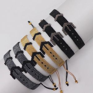 Bracelet Punk Miyuki foncé personnalisé avec boucle de ceinture Simple, flèche en verre, perle Beige pour femmes