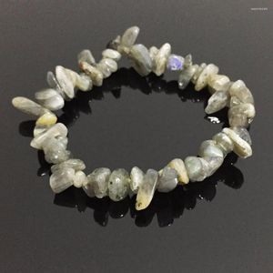 Strand Reiki Mujeres Braceletas Macho Healing Balance Natural Labradorit Labradorita Gris Moonstone Chip Beads Meditation Joyería