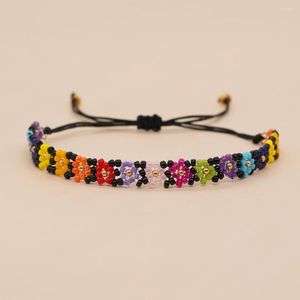 Strand Rice Bead Bracelet Hollow Out Flower Gradient Retro Tidal Current Simplicidad Tejido a mano Ajustable Bohemia Beaded