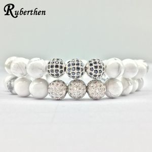 Strand Ruberthen Trendy Zircon Bead Bracelet Natural Howlite Powerful High Quality Sweethearts Jewelry Gift For Her Beaded Strands