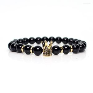 Strand Shinny Black Beads Crown Bracelet Hombres Pulseras Charm Homme Man Mens Jewellery Heren Braclets Braclet hecho a mano Beaded Strands